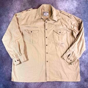 Foxfire Mens 2XL Beige Utility Shirt Cotton Fishing Hiking Safari Long Sleeve